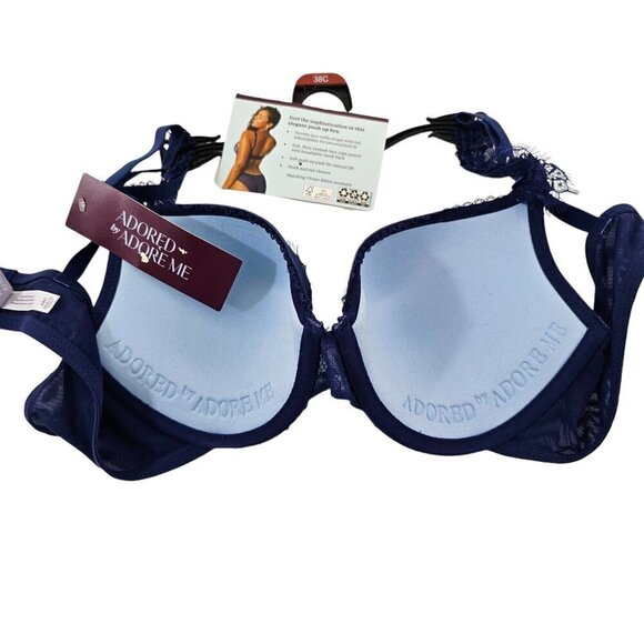 Adore Me Woman’s Blue Vivian Lace Mesh Push Up Underwire Bra – Size 38C NWT - Picture 2 of 15